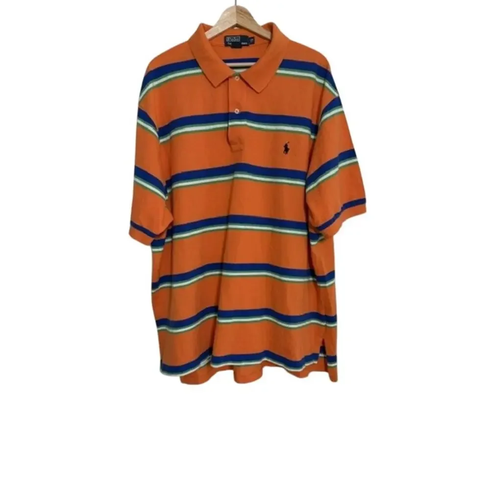 Polo Ralph Lauren Polo Shirt Mens 2XB Orange Stripe Big Pony Cotton Classic Golf